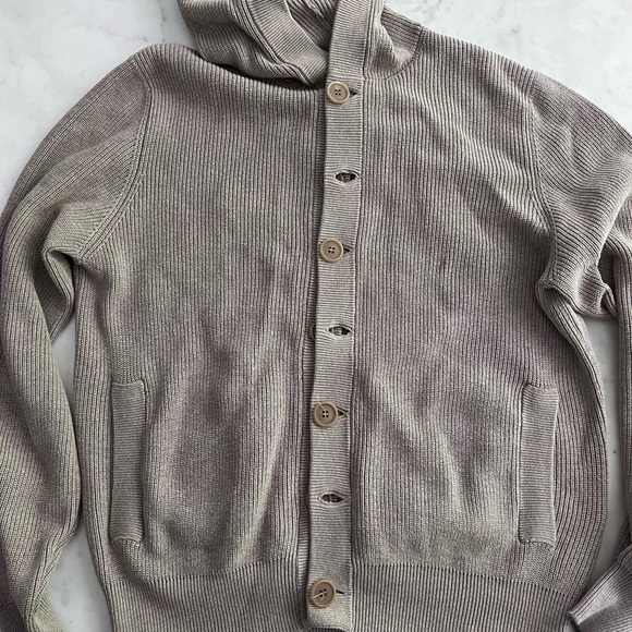 $2,200 MSRP Brunello Cucinelli Taupe Cardigan Hood Contrast Weave Men Size IT48 - Picture 2 of 11